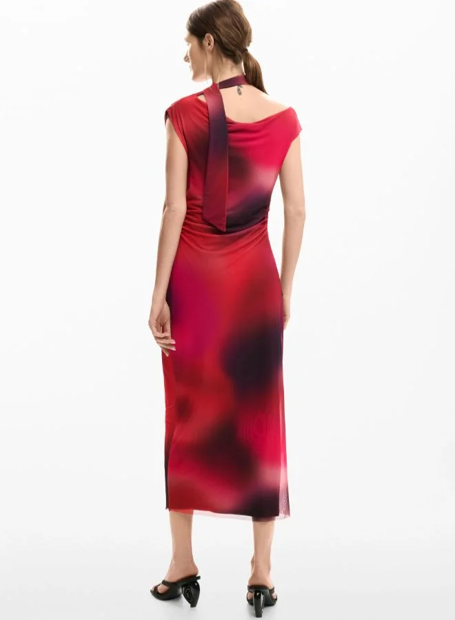 DESIGUAL red and purple gradient Asymmetric Draped Dress for Women | Best Price UAE